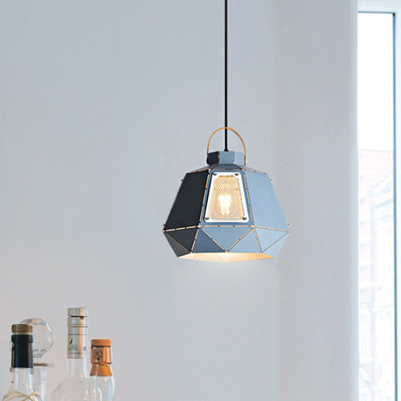 Iron Macaron Pendant Light Kit With 1 Head & Laser-Cut Design In Pink Yellow Or Blue