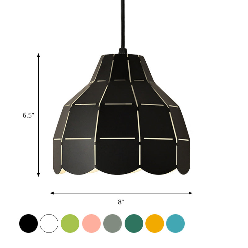 Laser Cut Floral Aluminum Pendant Hanging Light Fixture - Green/Yellow/Grey Macaron Design