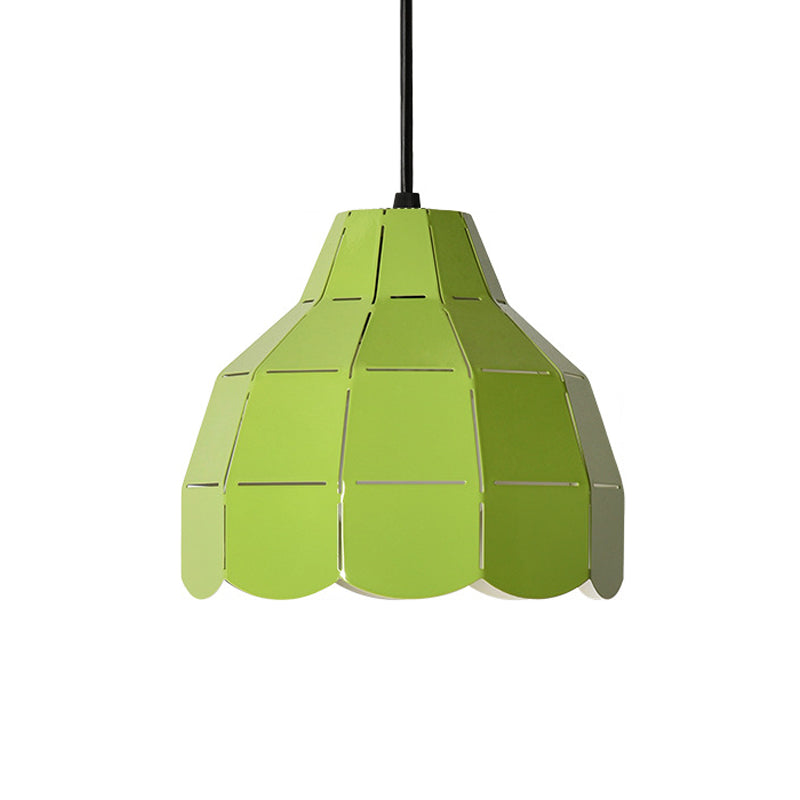 Laser Cut Floral Aluminum Pendant Hanging Light Fixture - Green/Yellow/Grey Macaron Design