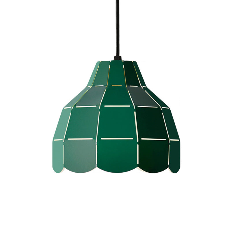 Laser Cut Floral Aluminum Pendant Hanging Light Fixture - Green/Yellow/Grey Macaron Design