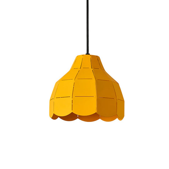 Laser Cut Floral Aluminum Pendant Hanging Light Fixture - Green/Yellow/Grey Macaron Design