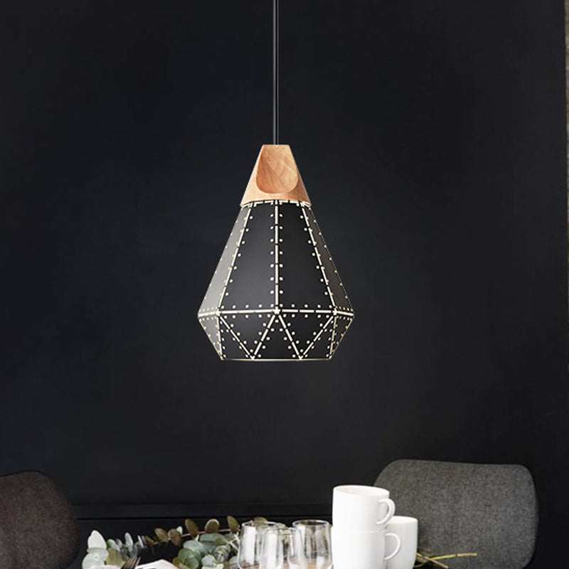 Diamond Iron Hanging Pendant Macaron Suspension Lamp With Laser Cut Design 1-Light Grey/White/Blue