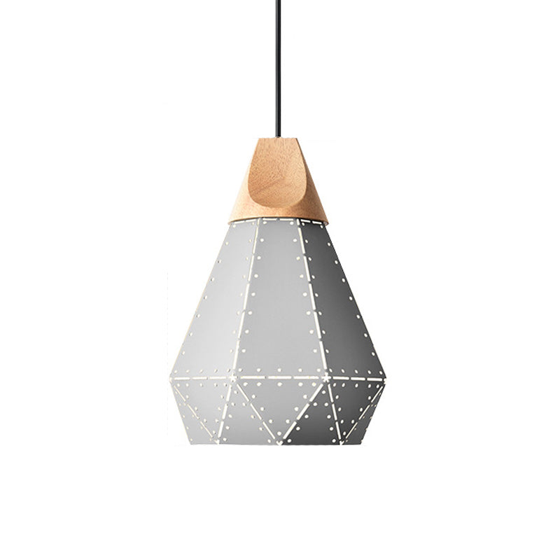 Diamond Iron Hanging Pendant Macaron Suspension Lamp With Laser Cut Design 1-Light Grey/White/Blue