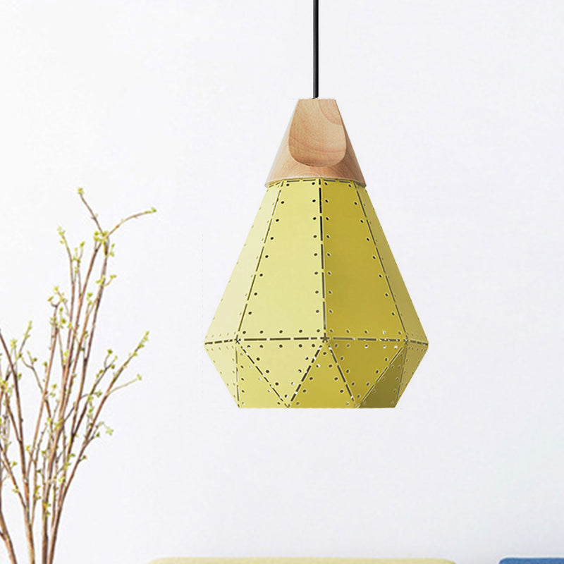 Diamond Iron Hanging Pendant Macaron Suspension Lamp With Laser Cut Design 1-Light Grey/White/Blue