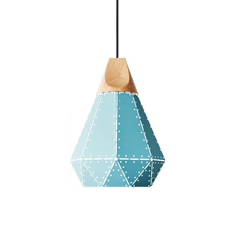 Diamond Iron Hanging Pendant Macaron Suspension Lamp With Laser Cut Design 1-Light Grey/White/Blue