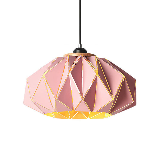 Macaron Restaurant Pendant Lamp With Laser Cut Iron Shade In Grey/Pink/Blue