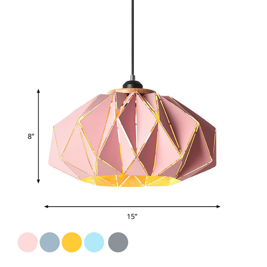 Macaron Restaurant Pendant Lamp With Laser Cut Iron Shade In Grey/Pink/Blue