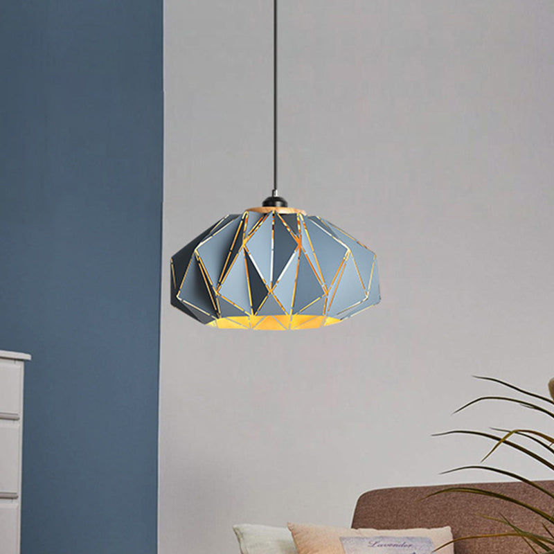Macaron Restaurant Pendant Lamp With Laser Cut Iron Shade In Grey/Pink/Blue