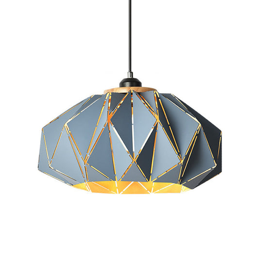 Macaron Restaurant Pendant Lamp With Laser Cut Iron Shade In Grey/Pink/Blue