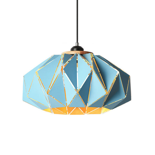 Macaron Restaurant Pendant Lamp With Laser Cut Iron Shade In Grey/Pink/Blue