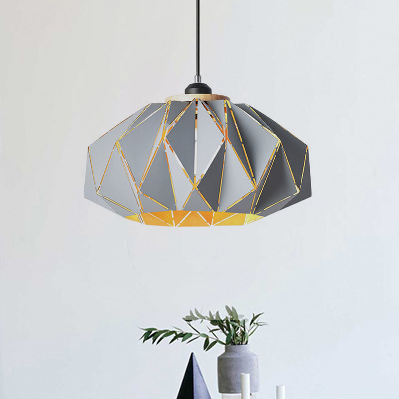 Macaron Restaurant Pendant Lamp With Laser Cut Iron Shade In Grey/Pink/Blue
