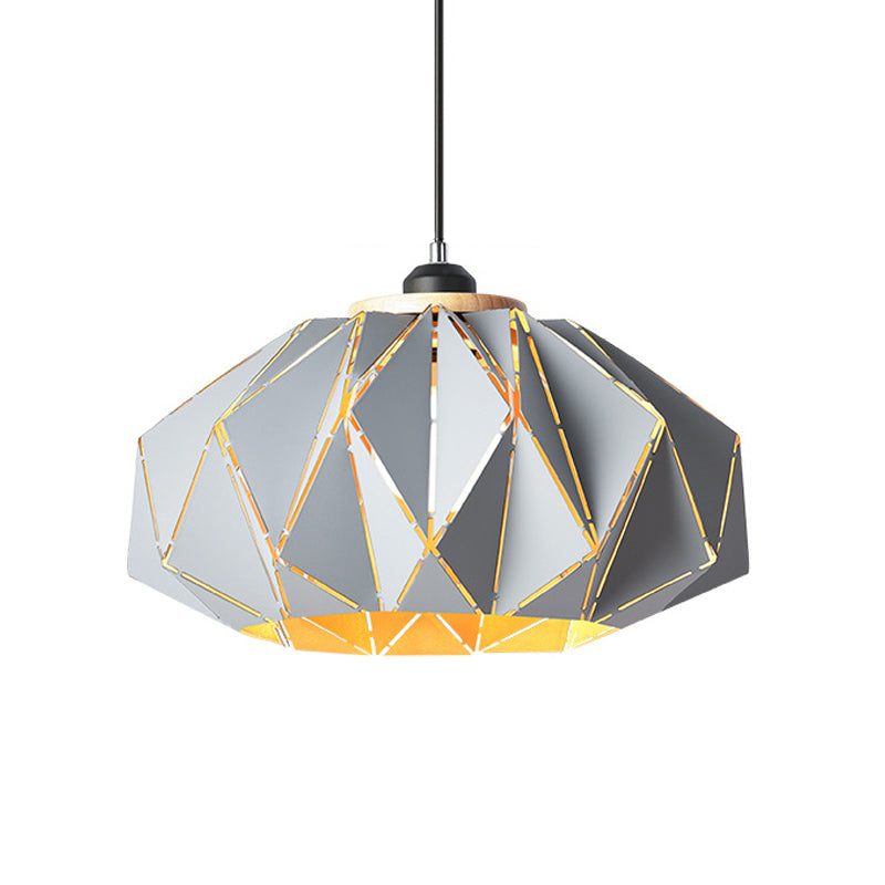 Macaron Restaurant Pendant Lamp With Laser Cut Iron Shade In Grey/Pink/Blue