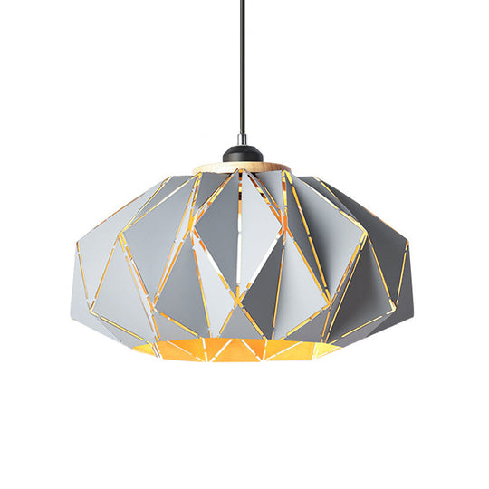 Macaron Restaurant Pendant Lamp With Laser Cut Iron Shade In Grey/Pink/Blue