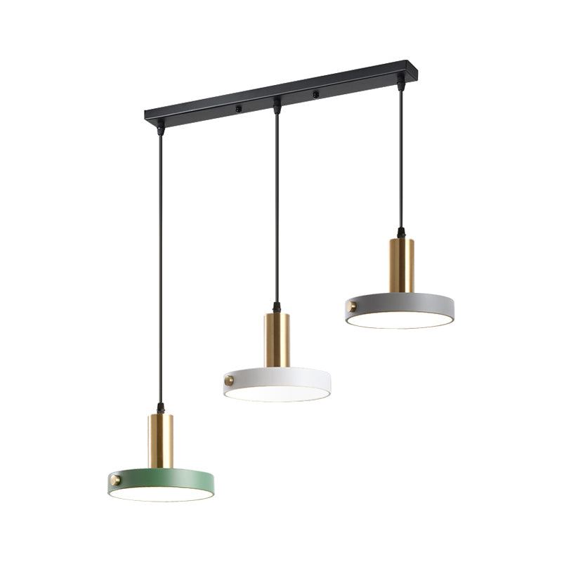Nordic 3-Head Round Pendant Lamp In White/Grey/Green - Warm/White/3 Color Light