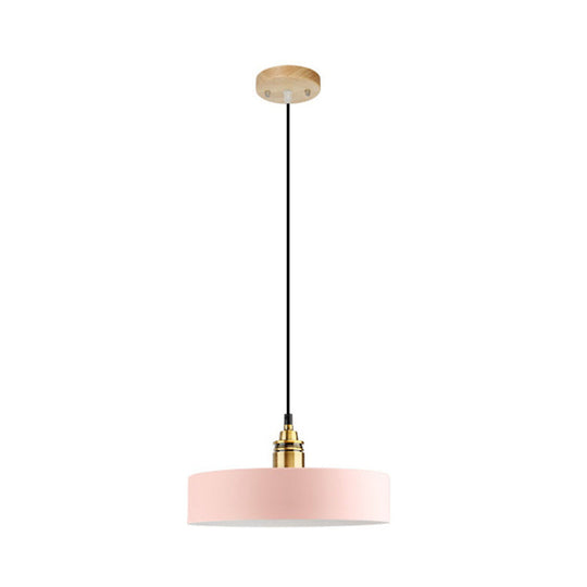 Dome/Cylinder/Cone Iron Hanging Light: Macaron Single White/Pink/Blue & Brass Ceiling Pendant For