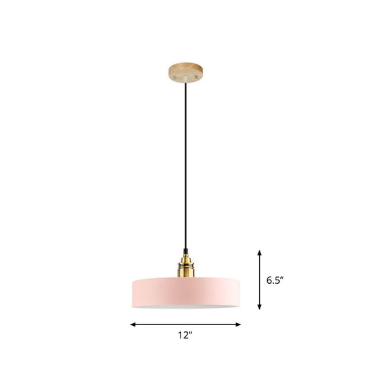 Dome/Cylinder/Cone Iron Hanging Light: Macaron Single White/Pink/Blue & Brass Ceiling Pendant For