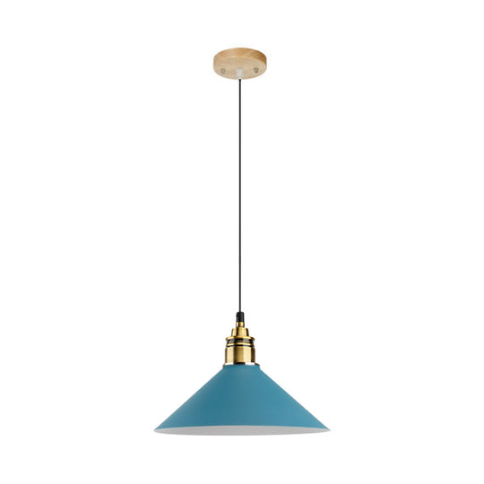 Dome/Cylinder/Cone Iron Hanging Light: Macaron Single White/Pink/Blue & Brass Ceiling Pendant For