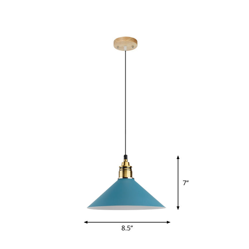 Dome/Cylinder/Cone Iron Hanging Light: Macaron Single White/Pink/Blue & Brass Ceiling Pendant For