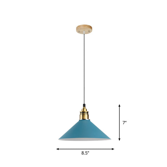 Dome/Cylinder/Cone Iron Hanging Light: Macaron Single White/Pink/Blue & Brass Ceiling Pendant For