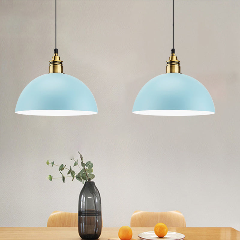 Dome/Cylinder/Cone Iron Hanging Light: Macaron Single White/Pink/Blue & Brass Ceiling Pendant For