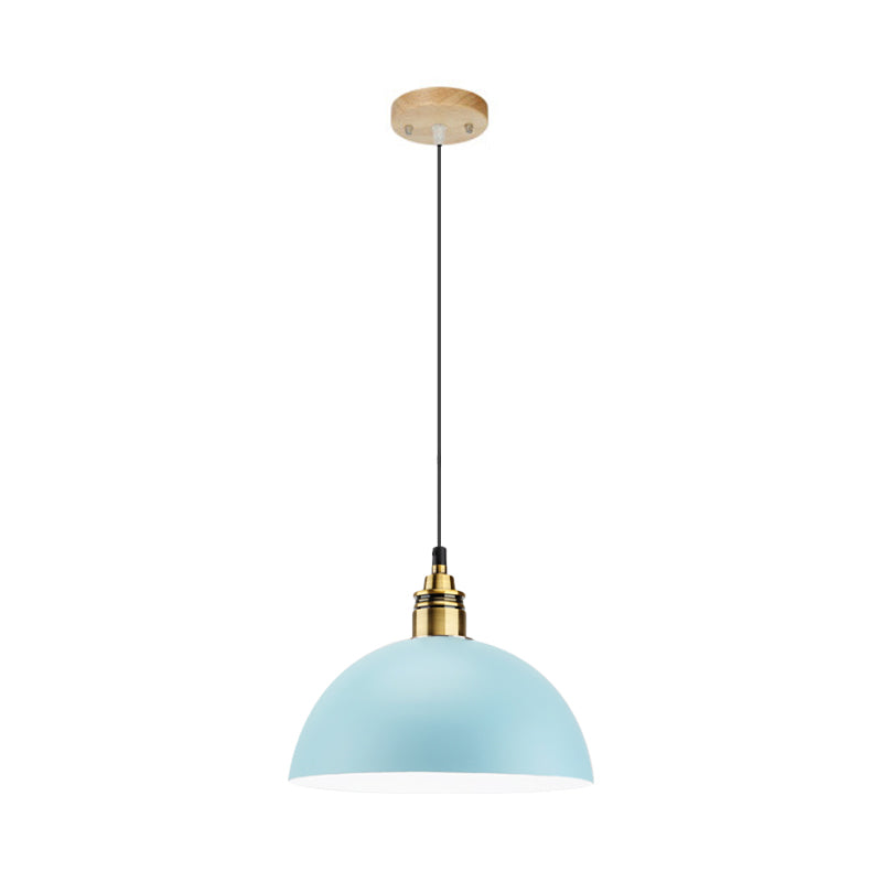 Dome/Cylinder/Cone Iron Hanging Light: Macaron Single White/Pink/Blue & Brass Ceiling Pendant For