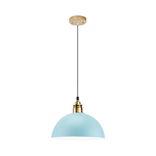 Dome/Cylinder/Cone Iron Hanging Light: Macaron Single White/Pink/Blue & Brass Ceiling Pendant For