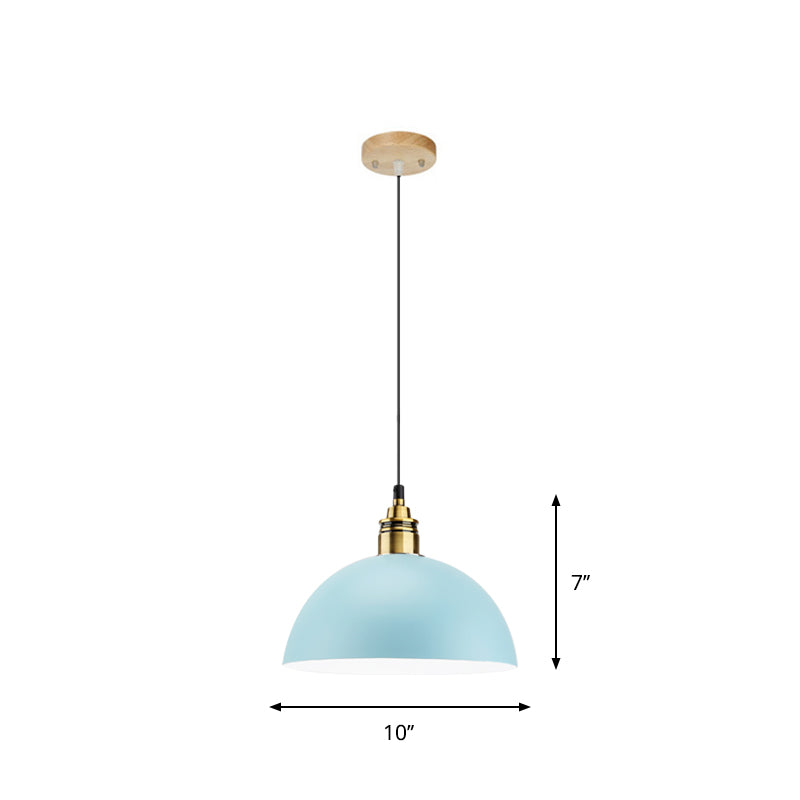 Dome/Cylinder/Cone Iron Hanging Light: Macaron Single White/Pink/Blue & Brass Ceiling Pendant For