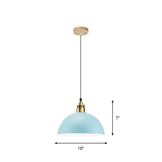 Dome/Cylinder/Cone Iron Hanging Light: Macaron Single White/Pink/Blue & Brass Ceiling Pendant For