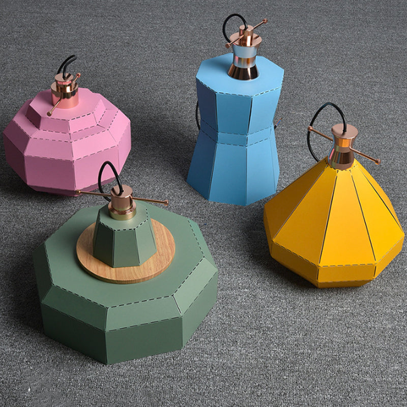 Macaron Metal Pendant Hanging Light Fixture - Laser-Cut Teardrop/Lantern/Curved Design 1