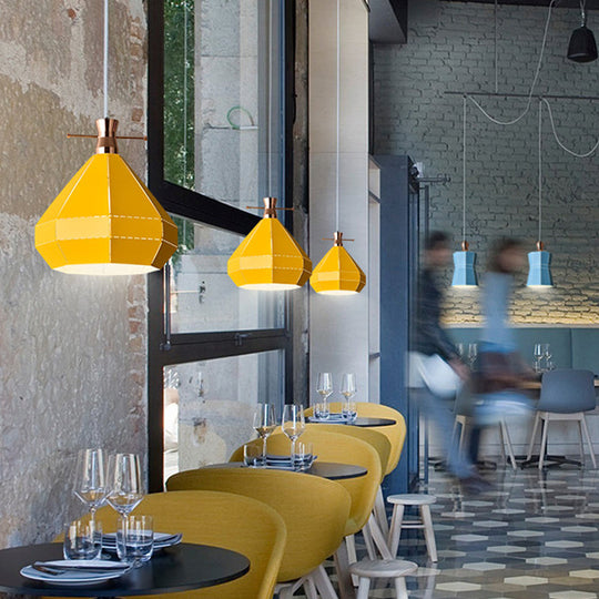 Macaron Metal Pendant Hanging Light Fixture - Laser-Cut Teardrop/Lantern/Curved Design 1