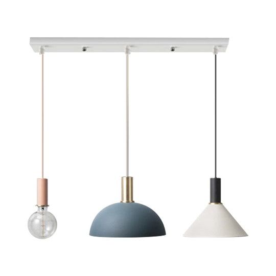 Metal Shaded Cluster Pendant Nordic Light With 3 Heads - White Round/Linear Canopy Warm/White
