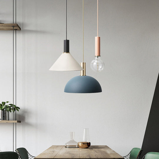Metal Shaded Cluster Pendant Nordic Light With 3 Heads - White Round/Linear Canopy Warm/White