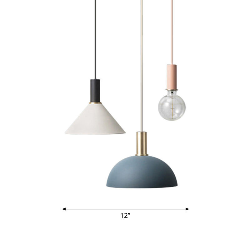 Metal Shaded Cluster Pendant Nordic Light With 3 Heads - White Round/Linear Canopy Warm/White