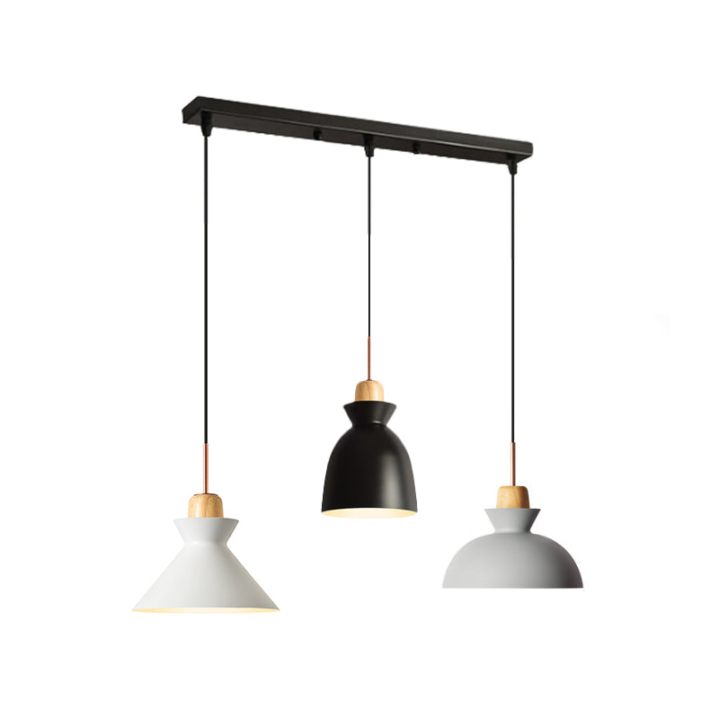 Macaron Round/Linear Metal Pendant Light With Shade - 3 Bulbs Pink/Black Hanging Lamp Fixture