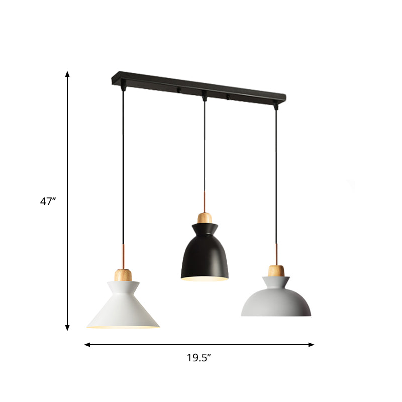 Macaron Round/Linear Metal Pendant Light With Shade - 3 Bulbs Pink/Black Hanging Lamp Fixture