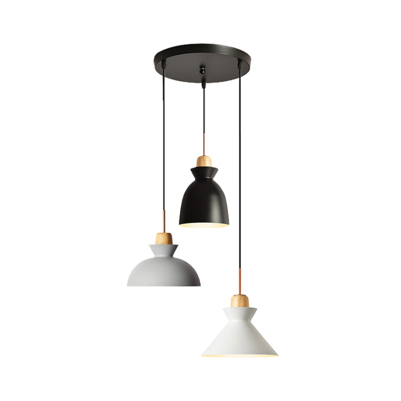 Macaron Round/Linear Metal Pendant Light With Shade - 3 Bulbs Pink/Black Hanging Lamp Fixture