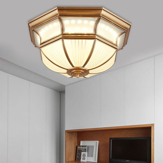 Colonial Flush Mount Led Ceiling Light With Opal Glass In Brass - 14/18 Sizes / 14