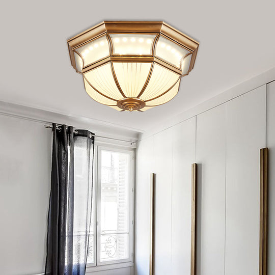 Colonial Flush Mount Led Ceiling Light With Opal Glass In Brass - 14/18 Sizes