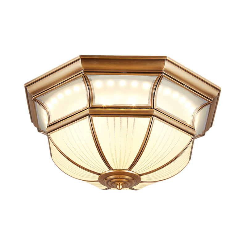 Colonial Flush Mount LED Ceiling Light with Opal Glass in Brass - 14"/18" Sizes