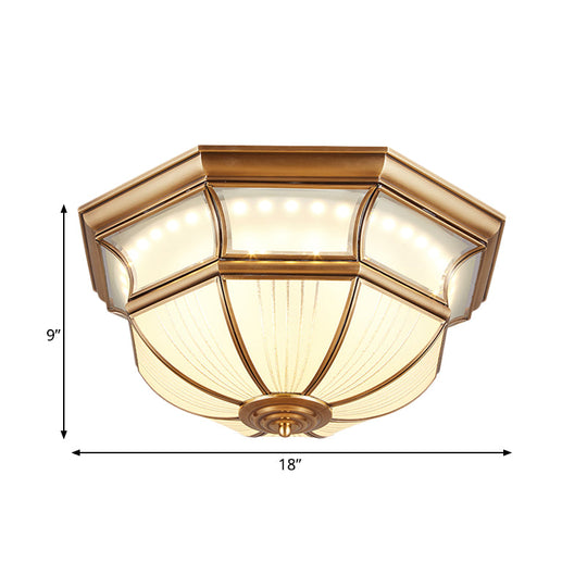 Colonial Flush Mount LED Ceiling Light with Opal Glass in Brass - 14"/18" Sizes