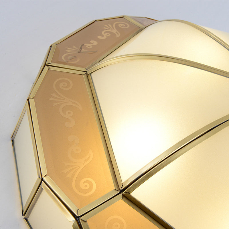 Colonial Milky Glass Bowl Ceiling Fixture, 3/4-Bulb Living Room Flush Mount Lamp in Brass, 16"/19.5" Width