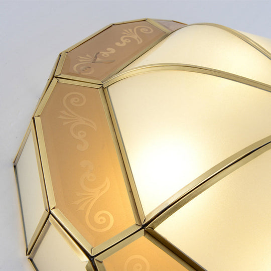 Colonial Milky Glass Bowl Ceiling Fixture, 3/4-Bulb Living Room Flush Mount Lamp in Brass, 16"/19.5" Width