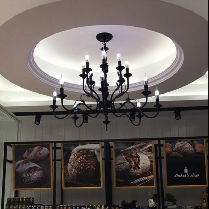 Classic Arm Hanging Chandelier With Curvy Design - 10/12/16 Bulbs Metal Suspension Pendant Lamp In