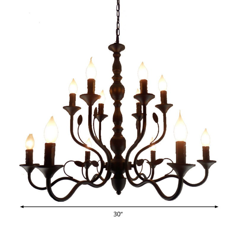 Classic Arm Hanging Chandelier With Curvy Design - 10/12/16 Bulbs Metal Suspension Pendant Lamp In
