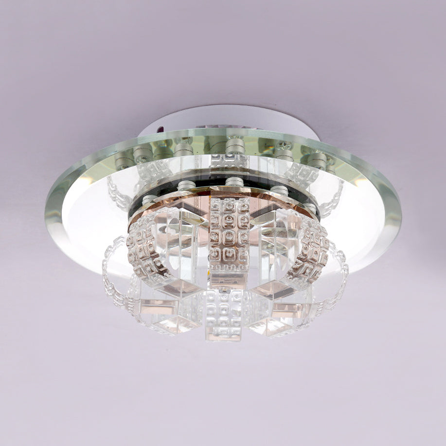 Clear Crystal Flush Mount Ceiling Light - Round Fixture