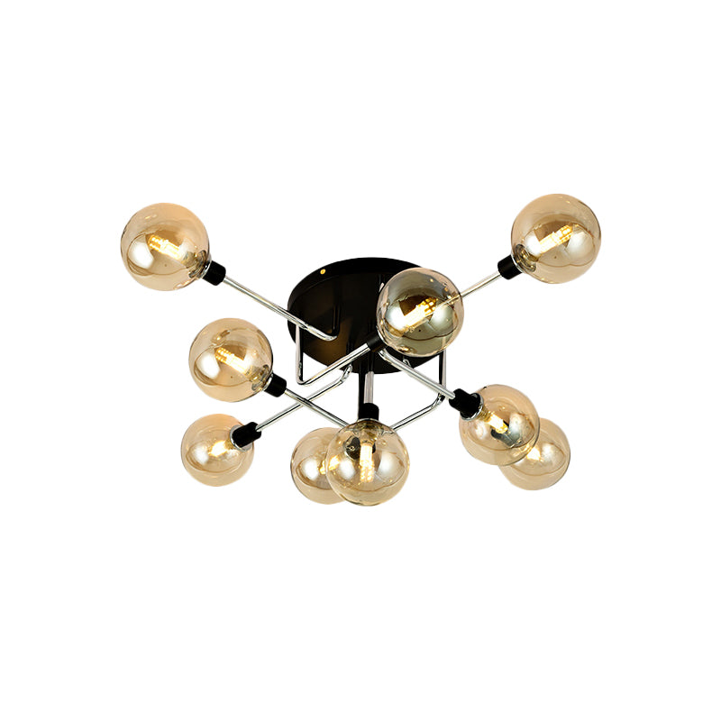 Plafonnier contemporain avec abat-jour en verre - Montage semi-encastré pour salle à manger de villa