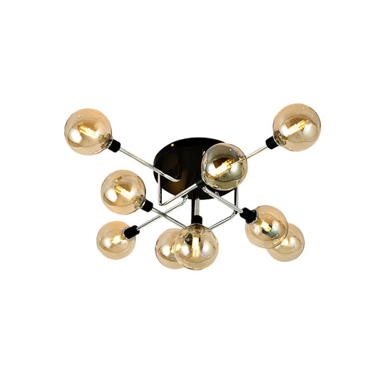 Plafonnier contemporain avec abat-jour en verre - Montage semi-encastré pour salle à manger de villa