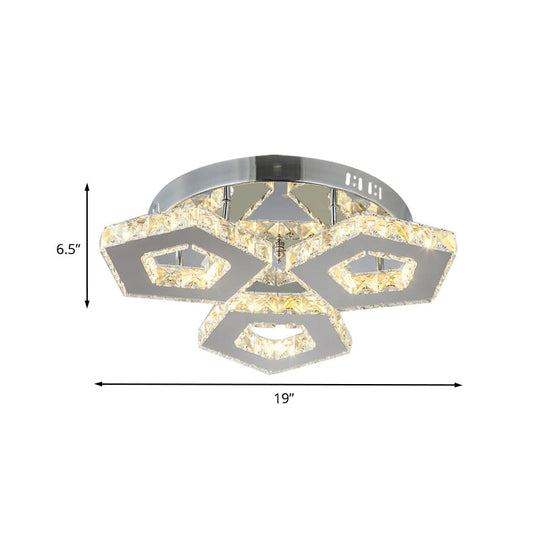 Amber Crystal Block Chrome Ceiling Light - Double Pentagon Semi Flush Mount