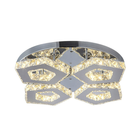 Amber Crystal Block Chrome Ceiling Light - Double Pentagon Semi Flush Mount