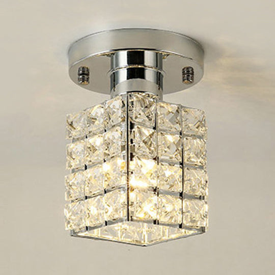 Modern Crystal Semi Flushmount Ceiling Light with Rectangle Block Shade
